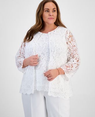 Kasper - Plus Size Lace Open-Front Cardigan