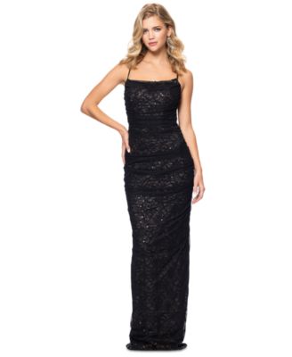 Betsy & Adam - Women's Sequined Lace Ruched Gown