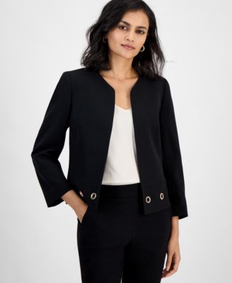 Kasper - Women's Crepe Grommet-Trim 3/4-Sleeve Jacket