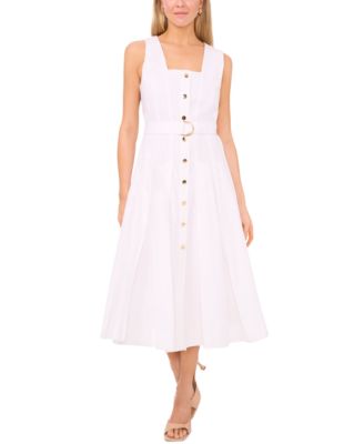 MSK - Petite Cotton Square-Neck Belted Sleeveless Midi Dress