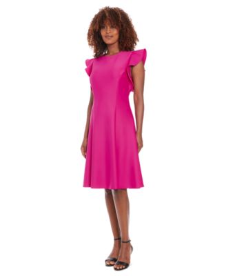 London Times - Petite Scuba Flutter-Sleeve Fit & Flare Dress