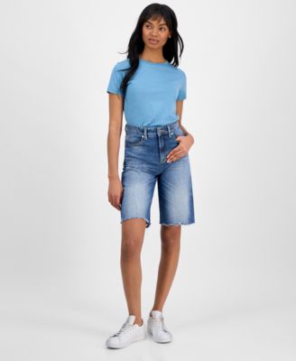 BOSS Orange - Women's High-Rise Raw-Edge Denim Shorts
