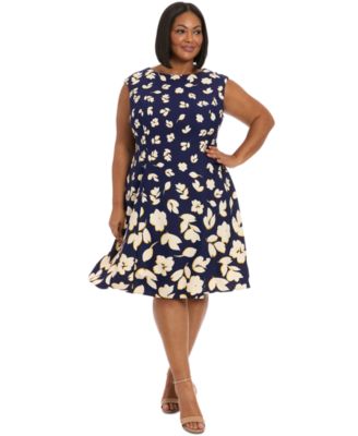 London Times - Plus Size Printed Sleeveless Fit & Flare Dress