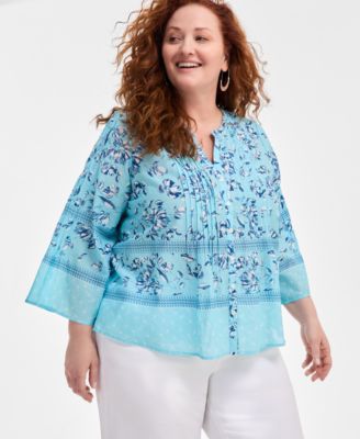 Style & Co - Plus Size Floral Voile Pintucked Top