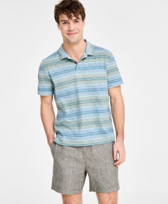 Sun + Stone - Men's Regular-Fit Textured Stripe Polo Shirt
