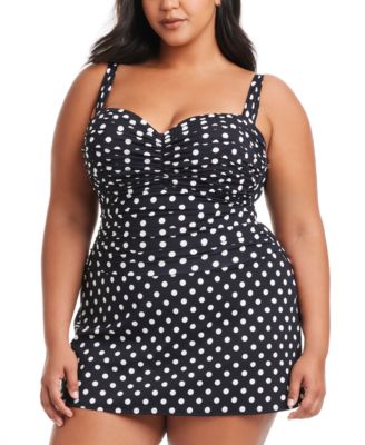 Bleu by Rod Beattie - Plus Size Dot-Print Double Trouble Shirred Swimdress