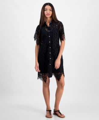 14th Place - Juniors' Lace Button-Front Short-Sleeve Shirtdress