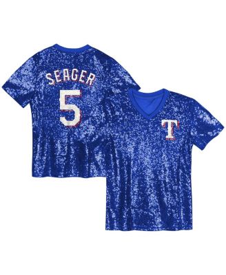 Outerstuff - Juniors Corey Seager Royal Texas Rangers Name Number Sequin V-Neck Top