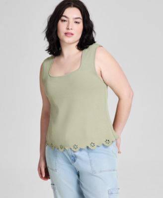 And Now This - Trendy Plus Size Scalloped-Hem Tank Top