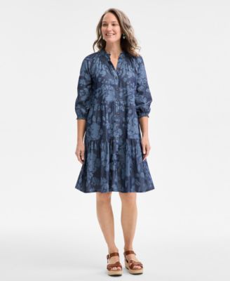 Style & Co - Women's Floral Chambray Smocked Tiered Short Dress