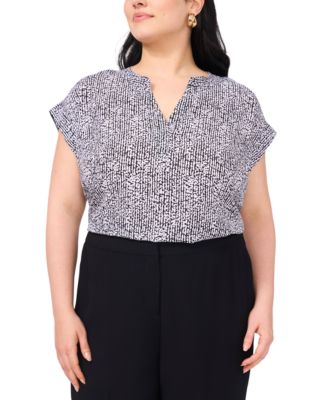 Vince Camuto - Plus Size Split-Neck Cap-Sleeve Top