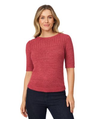 Melissa Paige - Petite Elbow-Sleeve Ribbed-Yoke Sweater