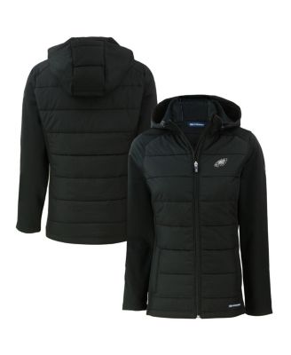 Cutter & Buck - Women's Black Philadelphia Eagles Evoke Hybrid Eco Softshell Full-Zip Hoodie Jacket