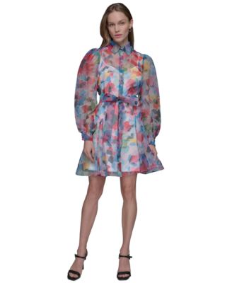 KARL LAGERFELD PARIS - Women's Printed Organza Tie-Waist Dress