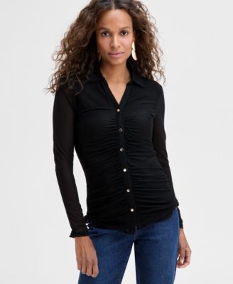 I.N.C. International Concepts - Women's Long-Sleeve Mesh Button Up Top
