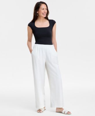 Macy's - Women's White Wide-Leg Pull-On Pants