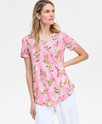 JM Collection - Women's Lush Garden Scoop-Neck Top