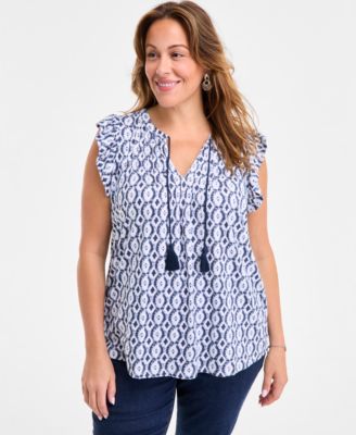 Style & Co - Plus Size Blurred Floral Ruffle Pin-Tuck Top