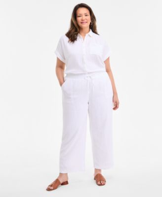 Style & Co - Plus Size Cotton Gauze Drawstring Mid-Rise Wide-Leg Pants