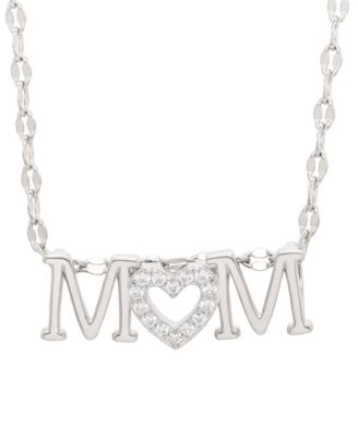 Macy's - Lab-Grown White Sapphire Mom Heart 18" Pendant Necklace (1/8 ct. t.w.) in Sterling Silver