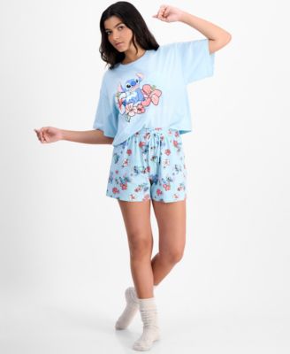 Disney - Juniors' Stitch Floral-Print Shorts