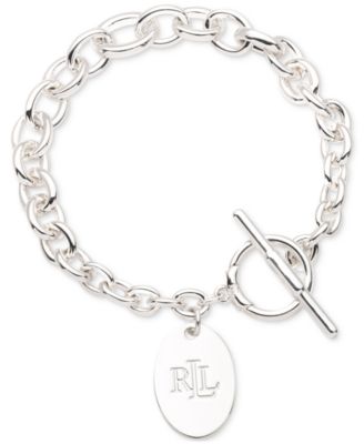 Lauren Ralph Lauren - Silver-Tone Logo Charm Chain Link Toggle Bracelet