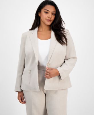 Kasper - Plus Size One-Button Zip-Pocket Blazer