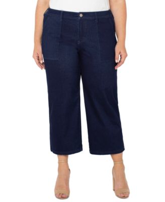 Liverpool Los Angeles - Plus Size Cropped Wide-Leg Denim Cargo Pants