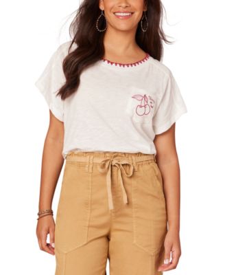 Democracy - Women's Embroidered-Pocket Short-Sleeve T-Shirt