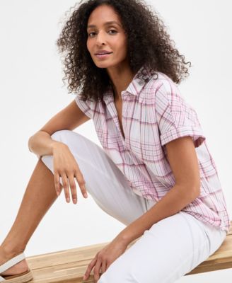 Style & Co - Women's Plaid Cotton Camp Shirt, Exclusively at Macy's