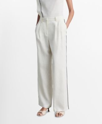 MANGO - Women's Contrast Stripe Linen Trousers