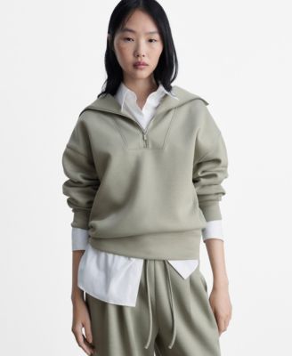 MANGO - Women's Knitted Zip-Neck Sweatshirt