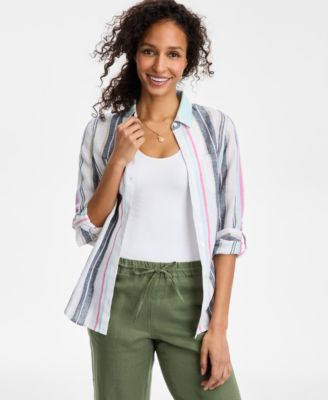 Charter Club - Petite Magnolia Button-Front Linen Top