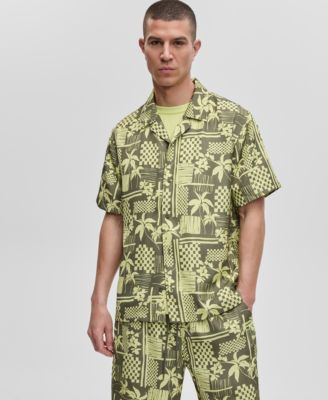Mode of One - Men's Short-Sleeve Vacation Palm Camp Collar Shirt