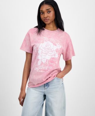 Pretty Rebellious - Juniors' Rose Graphic Boyfriend T-Shirt