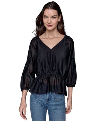 KARL LAGERFELD PARIS - Women's Tiered-Sleeve Peplum Blouse