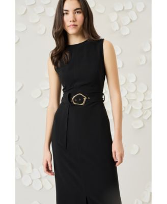 Luxely - Women's Belted Boat-Neck Sleeveless Midi Dress