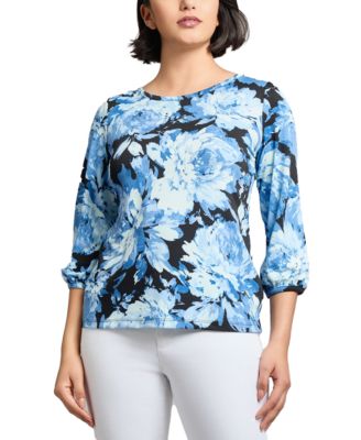 Jones New York - Petite Floral-Print 3/4-Sleeve Blouse