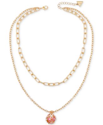 GUESS - Gold-Tone Flower & Crystal Round Layered Pendant Necklace, 18" + 2" extender