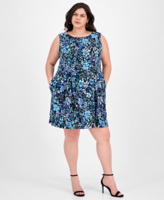 Connected - Plus Size Printed Sleeveless Fit & Flare Dress