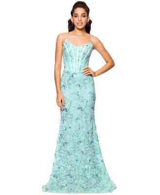 Betsy & Adam - Women's Sequined Lace Corset Gown