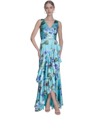 Eliza J - Women's Floral-Print Satin Wrap-Style Gown