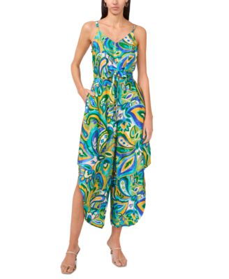 MSK - Petite Printed Tie-Waist Sweetheart Wide-Leg Jumpsuit