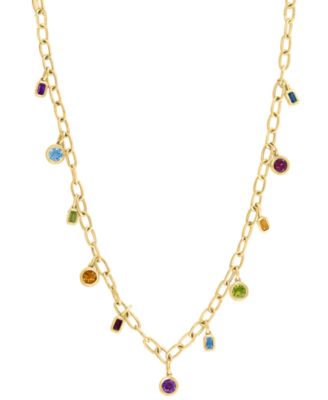 EFFY Collection - Multi-Gemstone Bezel Dangle 18" Collar Necklace (6-1/3 ct. t.w.) in 14k Gold-Plated Sterling Silver