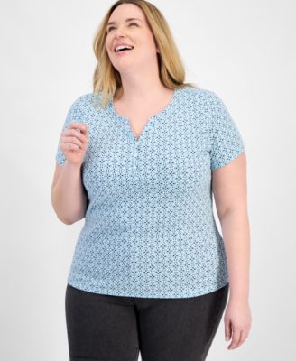 Macy's - Plus Size Printed Henley Knit Top