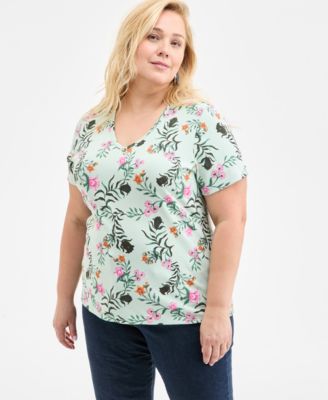 Style & Co - Plus Size Major Dot Printed V-Neck Tee