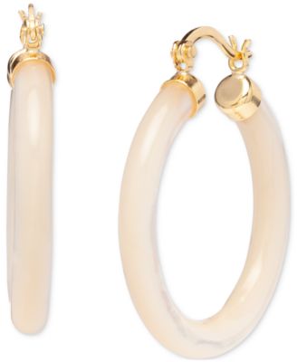 Macy's - Mother-of-Pearl Tubular Medium Hoop Earrings in 18k Gold-Plated Sterling Silver, 1-1/8"