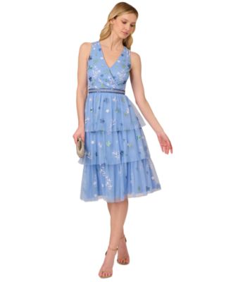 Adrianna Papell - Women's Beaded Tiered Mesh Dress