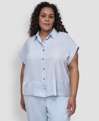 DKNY - Plus Size Reverse Satin Button-Front Shirt