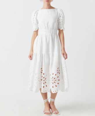 English Factory - Women's Boat-Neck Linen Midi Dress